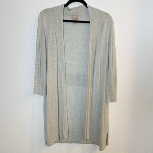 Chico's Gray Long Line Open Front Cardigan Chico Size 1 =US Size Medium Sweater